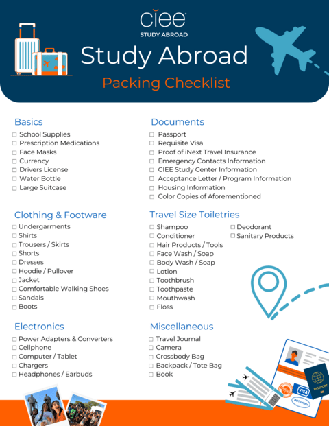 packing list study abroad