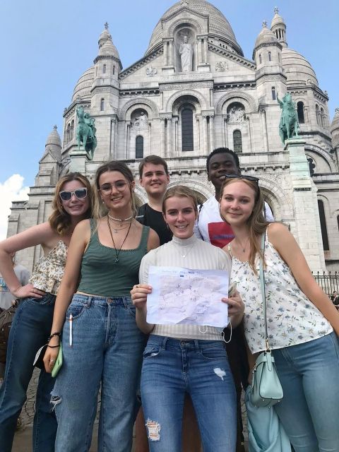 High school students on a scavenger hunt at Montmartre in Paris