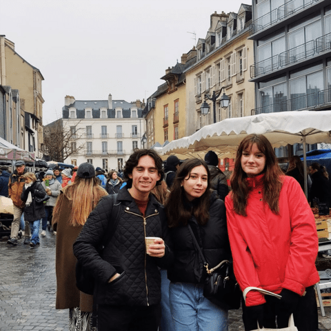 High school students at an outdoor market in Rennes