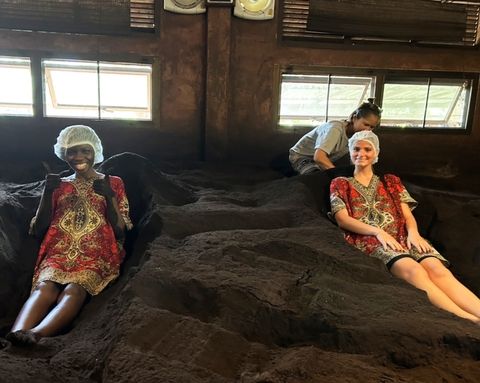 A shot of me seconds before being buried neck-deep in the rice bath.