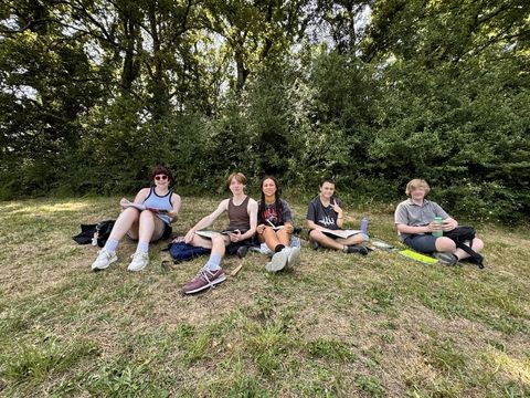 Students drawing at Il Gigante Adventure park in Florence, Italy