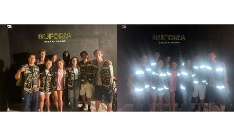 High school study abroad students at an escape room