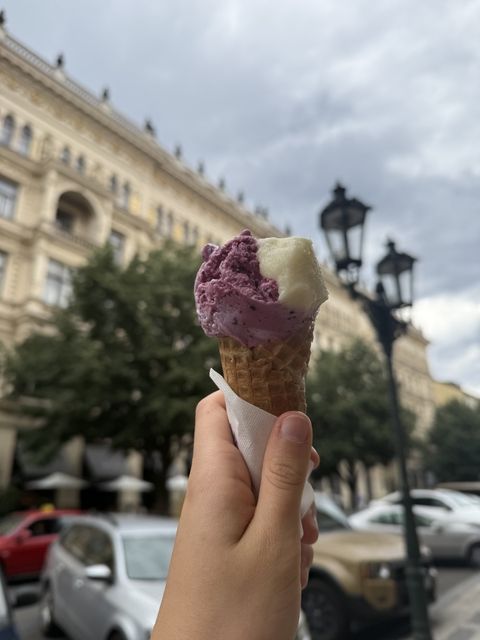 Ice Cream with Prague Old Town backdrop
