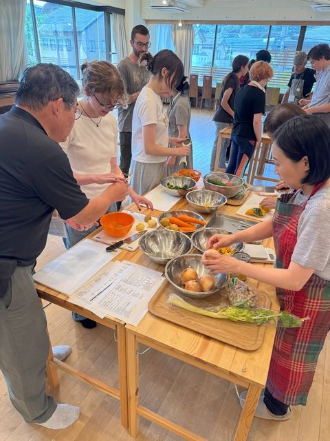 High school students cooking in class in Kyoto