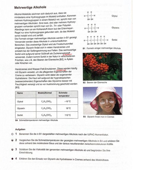 A page out of Hanna's German chemistry textbook.