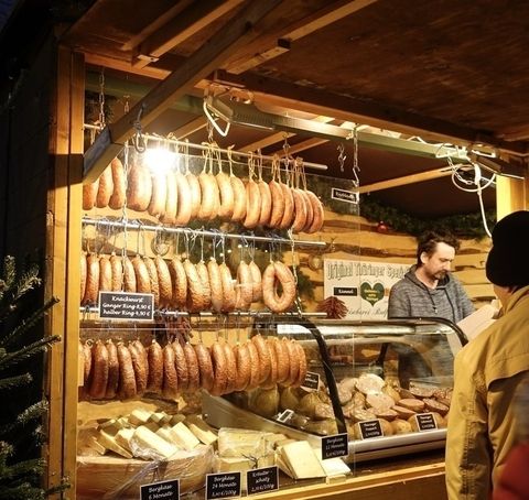 A stand at the German Christmas market selling food