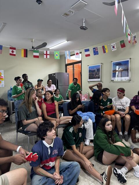 Students, staff, and local community members watched the Mexico world cup game together at the CIEE Merida center