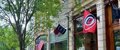 Raleigh, NC street with flags