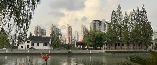 Photo taken on a Spetember evening in Shanghai depicting a view accross the river.