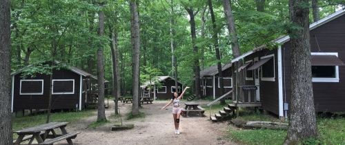 Summer camp cabins in the forest