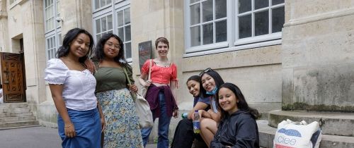 High school students on steps