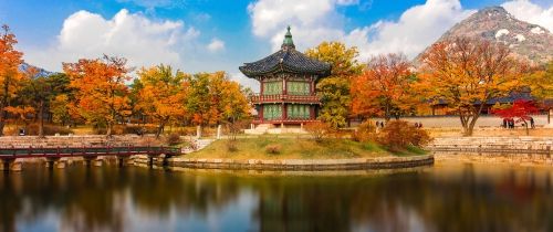 fall in seoul palace reflect water
