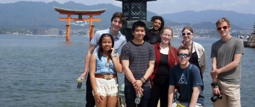 tokyo students by miyajima dock