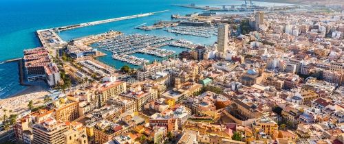 alicante spain port view ocean buildings