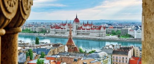 Budapest from above on a cloudy day