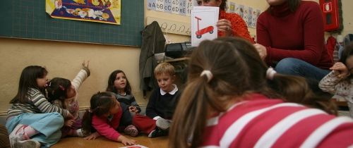 Teachers and students in classroom learning in Spain