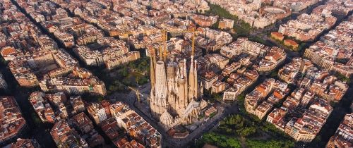 la sagrada familia aerial view downtown barcelona