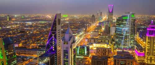 Saudi Arabia colorful skyline at night