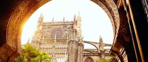 Seville view of cathedral through archway