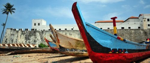 Legon beach with boats lined up