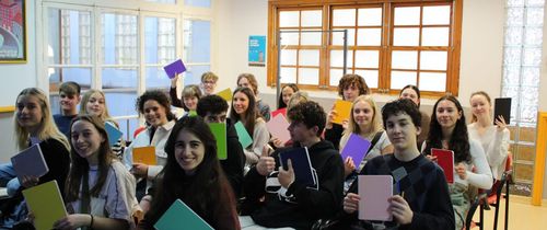 High school students on semester abroad program in classroom