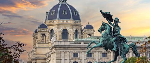 View of statue of Archduke Charles on Heldenplatz Square in Vienna, Austria