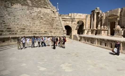 amman jordan amphatheatre with students