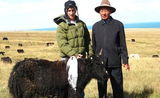 beijing china student with local farmer and cow