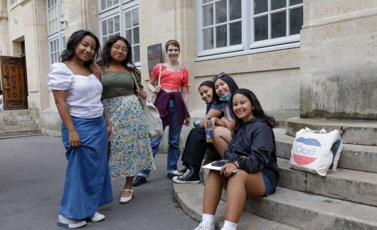 High school students on steps