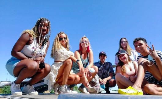 high school students in seville posing for photo