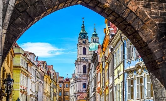 tower arch in downtown prague czech republic