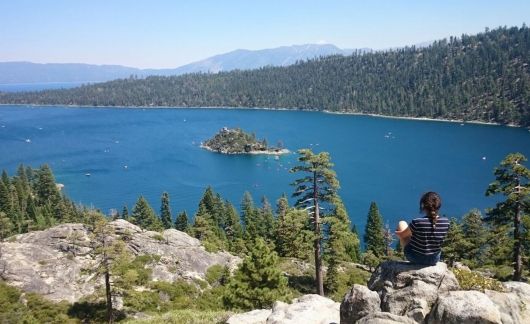 national park overlook with mountains and water