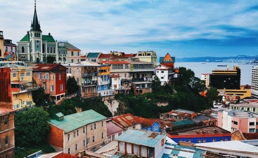 Colorful buildings by the ocean in Valparaiso, Chile