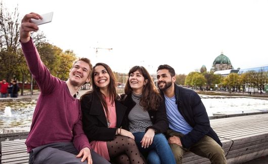 students take selfie abroad spain