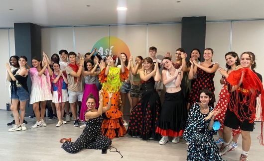 High school students posing after flamenco class in Barcelona