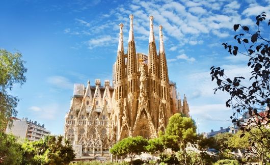 historic building in barcelona city center sunny