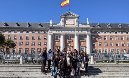 open campus madrid spain students outside building tour