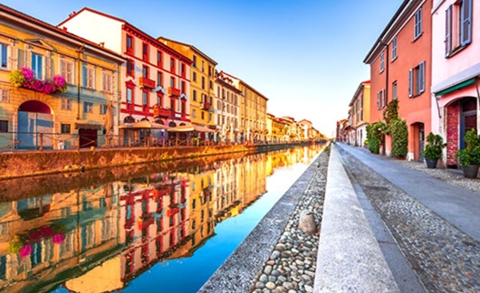 colorful houses waterway milan italy