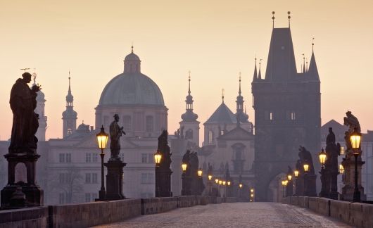 prague bridge at sunset