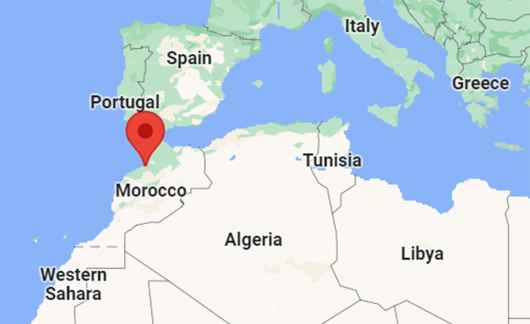 red pin of rabat morocco on map