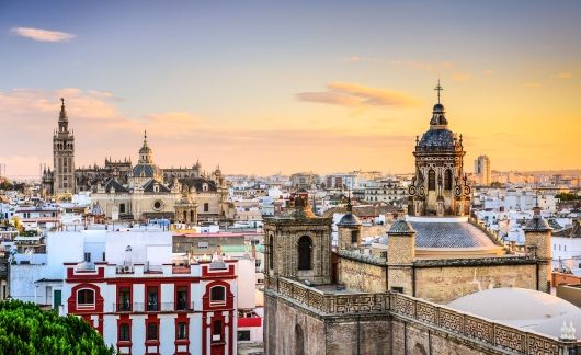 Seville skyline at sunset