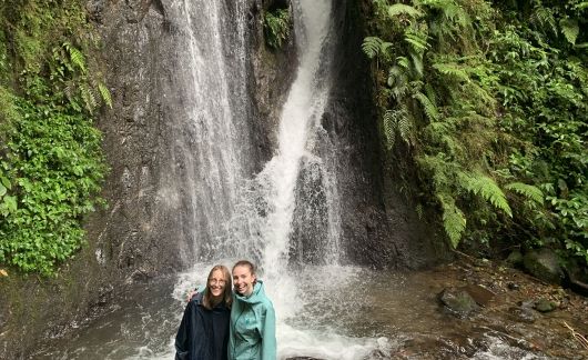 rainforest waterfall students in monteverde