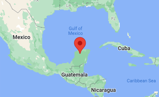 red pin on yucatan mexico