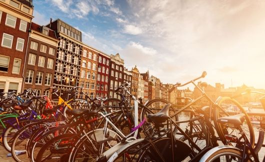 Amsterdam bikes at sunset