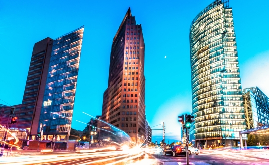 berlin skyscrapers at night traffic lights