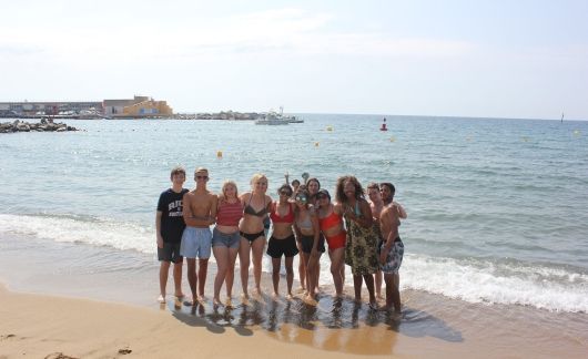 High school students on the beach in Barcelona