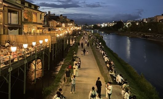 kyoto nighttime canal walkway