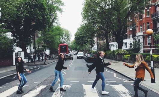 London students recreating Abbey Road cover