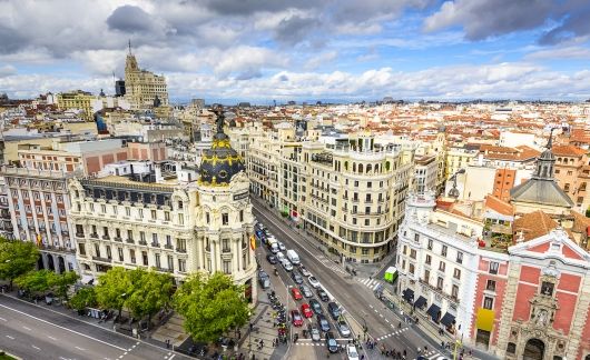 Madrid Calle Gran Via Street skyline