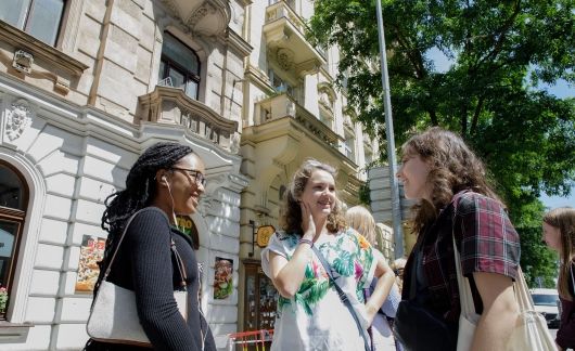 prague students talk on street